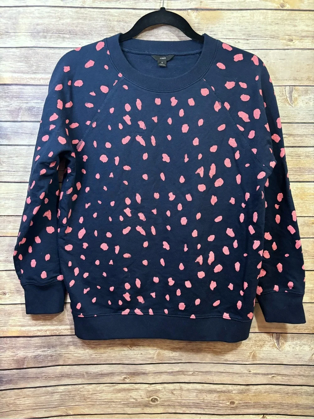 J. Crew Navy Pink Print Raglan Sleeve Sweatshirt Size Small